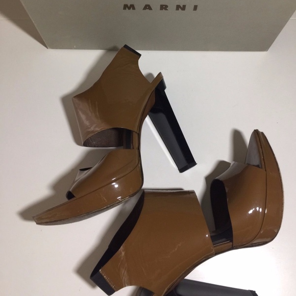 Marni Tobacco Patent Leather Platform Sandals
